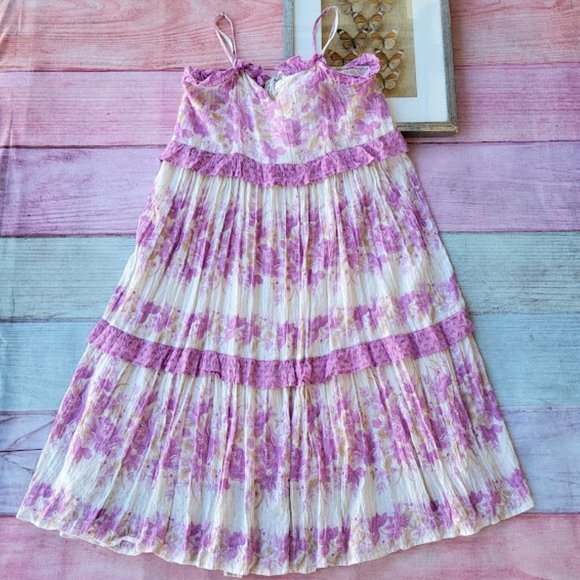 Spell Pink/White Coco Lei Lilac Floral Metallic Strappy Boho Midi Dress/Gown XXL - Picture 4 of 12